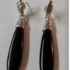 Relios CAROLYN POLLACK Black Onyx 925 STERLING SILVER Drop Dangle EARRINGS 2.25"